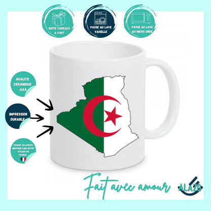 Tasse Café CARTE ALGERIE, Mug en Céramique, Cadeau Original, Tasse Design, Carte de l'Algérie, Souvenir Algérie