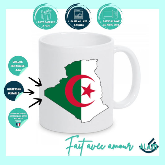Tasse Café CARTE ALGERIE, Mug en Céramique, Cadeau Original, Tasse Design, Carte de l'Algérie, Souvenir Algérie