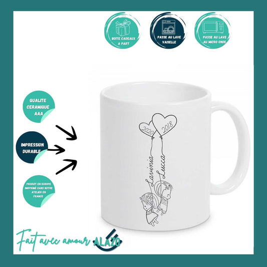 Mug Famille Personnalisable – Ballons Enfants avec Prénoms
