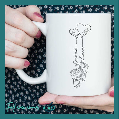 Mug Famille Personnalisable – Ballons Enfants avec Prénoms