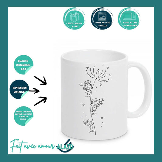Mug Pissenlit Famille – Personnalisable avec Prénoms et Années