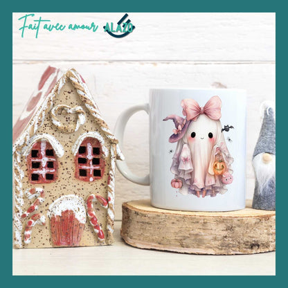 MUG  Fantôme Kawaii Rose – Édition Halloween