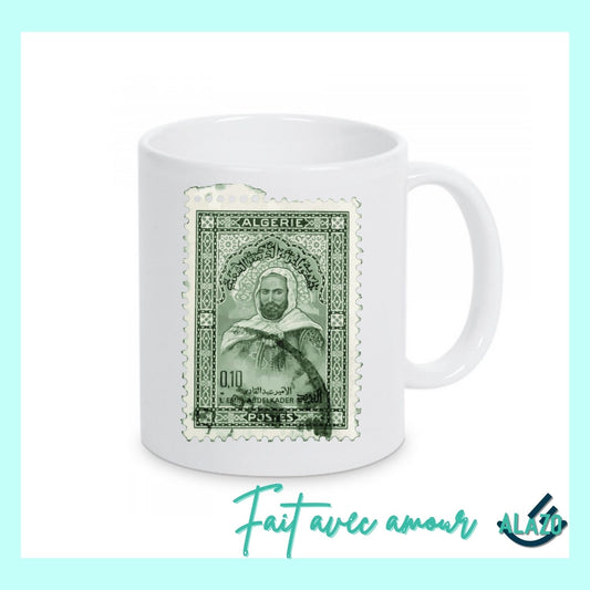 Mug imitation Timbre EL Emir Abdelkader, Collection Timbres, Histoire Algérienne, Tasse Café, Cadeau Culturel Algérie