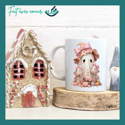 Mug Fantôme avec Chapeau Rose – Collection Halloween