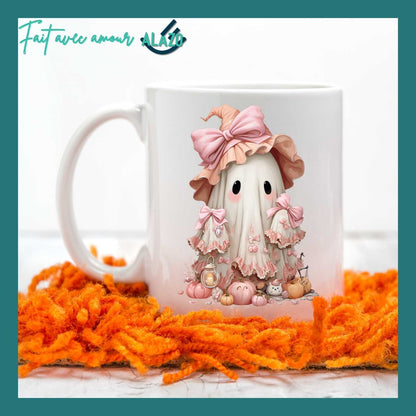 Mug Fantôme avec Chapeau Rose – Collection Halloween