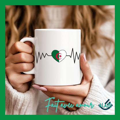 Tasse Battement de Cœur Algérie, Mug Carte, Cadeau de voyageur, Cadeau d'anniversaire, Carte Algérie, Cadeau souvenir
