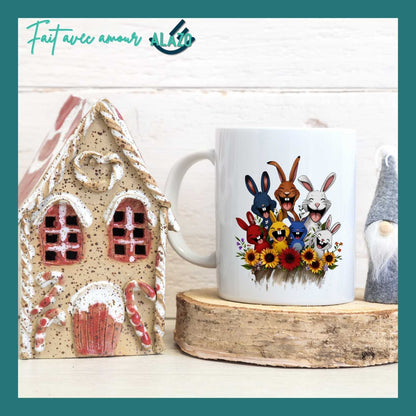 Mug Lapins Rigolos & Fleurs – Design Coloré et Joyeux