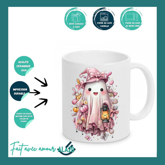 Mug Fantôme Pastel avec Citrouilles – Spécial Halloween