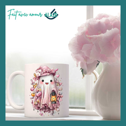 Mug Fantôme Pastel avec Citrouilles – Spécial Halloween