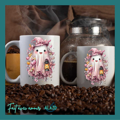 Mug Fantôme Pastel avec Citrouilles – Spécial Halloween