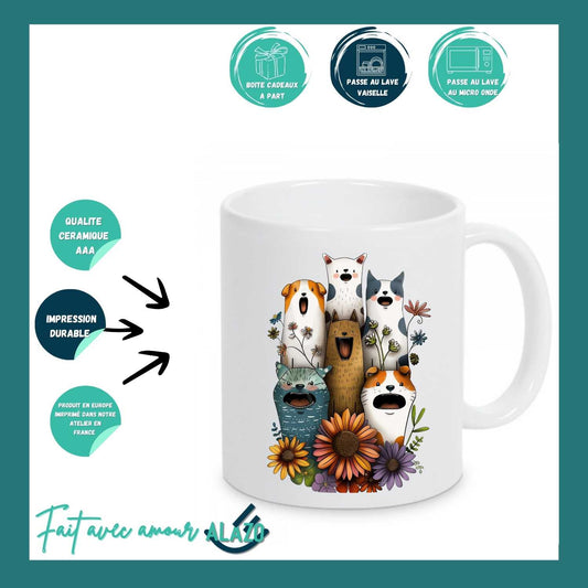 Mug Chiens et Chats Fleuries – Édition Bohème