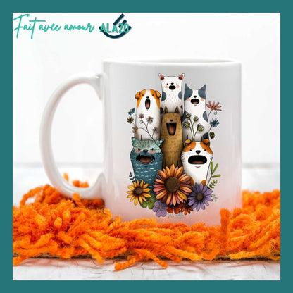 Mug Chiens et Chats Fleuries – Édition Bohème