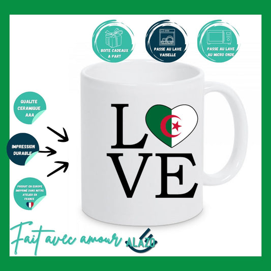 Mug LOVE Algérie, Cadeau Pour Algérien, Tasse Algérie, Souvenir d'Algérie, Tasse Café, Idée Cadeau Algérie