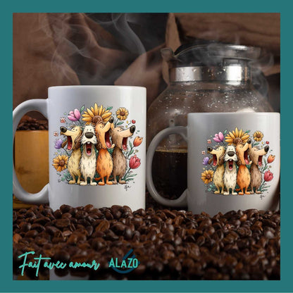 Mug Chiens Joyeux & Fleurs – Compagnons Rigolos
