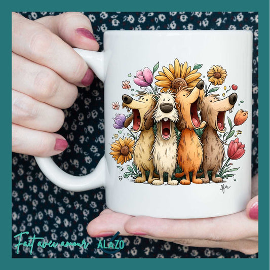 Mug Chiens Joyeux & Fleurs – Compagnons Rigolos
