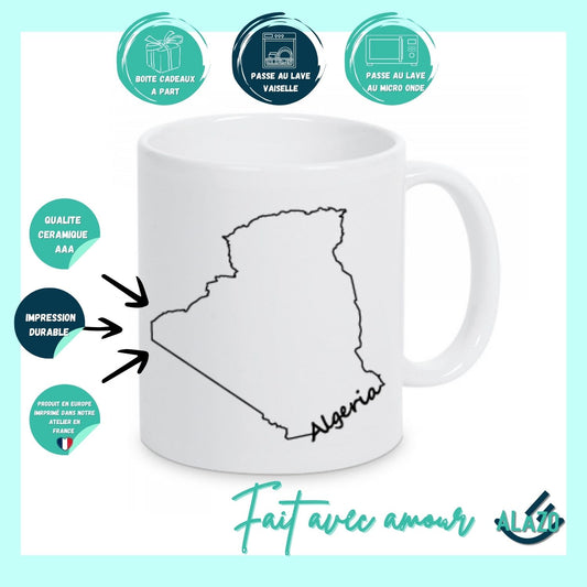 Tasse CARTE Algérie, ecriture algerie Mug Carte, Cadeau de voyageur, Cadeau d'anniversaire, Carte Algérie, Cadeau souvenir (Copie)