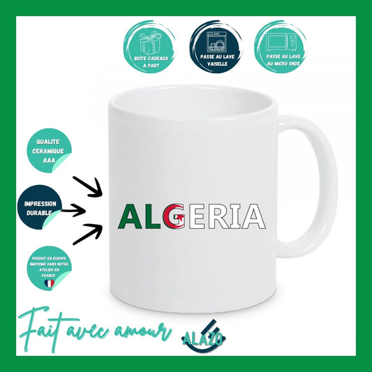 Tasse Café Algérie Typo, Mug Souvenir Algérien, Collection Tasse, Idée Cadeau Algérie, Souvenir Culturel